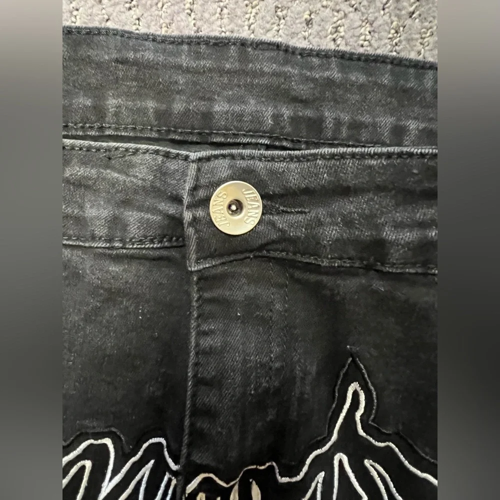 Black Rockstar Distressed Baggy Denim Men’s Jeans with Star Patches Size 40